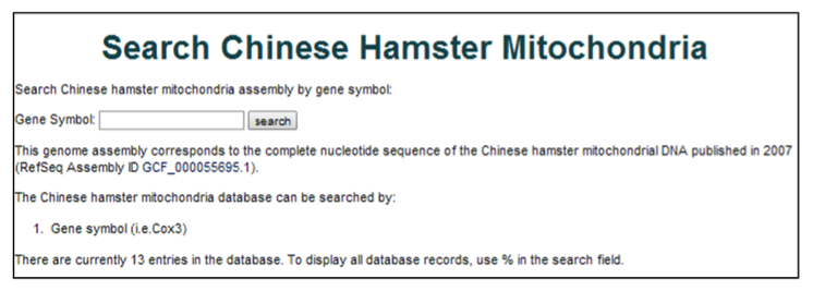 Chinese Hamster Mitochondria Search Screenshot